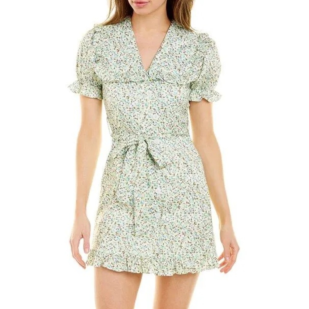 Avantlook Short Puff Sleeve Floral Mini Dress Statement‎ Collar Size Medium